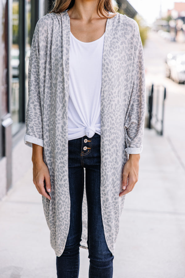 For The Soul Taupe Brown Leopard Cardigan