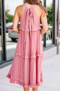 pink ruffle midi dress