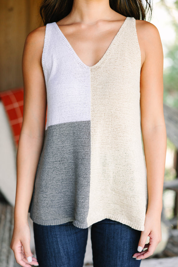 Over The Top Taupe Brown Colorblock Tank