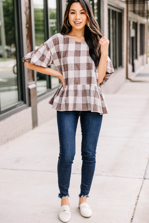 brown plaid top