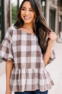 brown plaid top