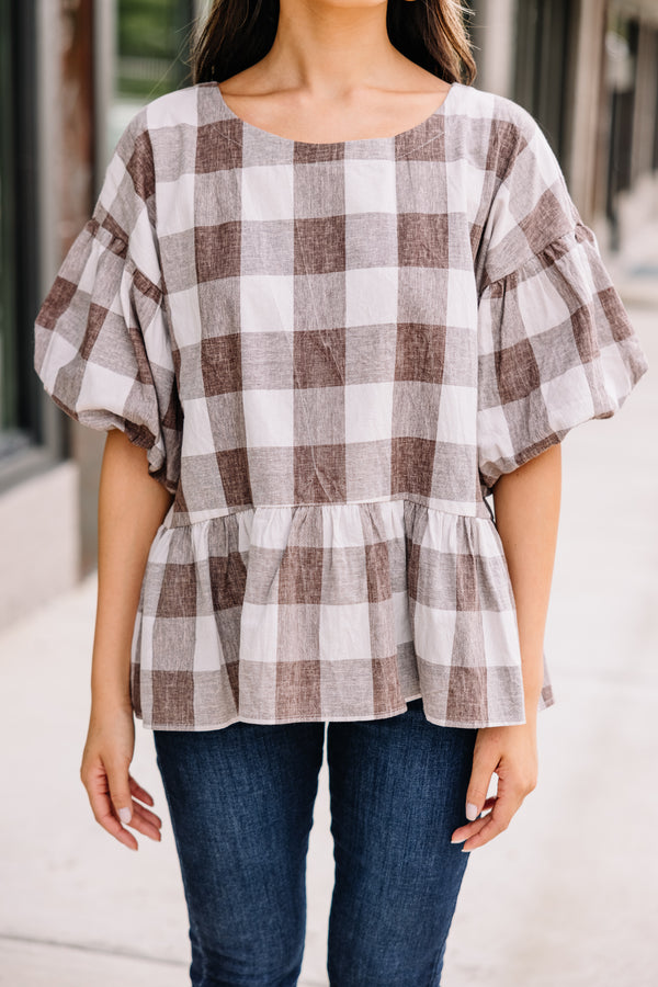 brown plaid top