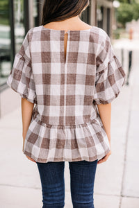 brown plaid top