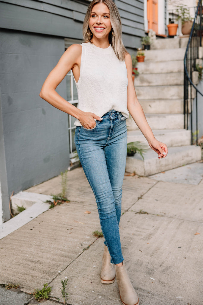 Trendy Cream White Sweater Tank - Chic Fall Tops – Shop The Mint