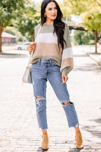 Ready Or Not Olive Green Colorblock Sweater