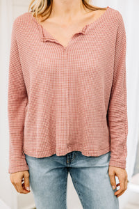 pink waffle knit top
