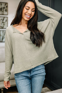 green waffle knit top 