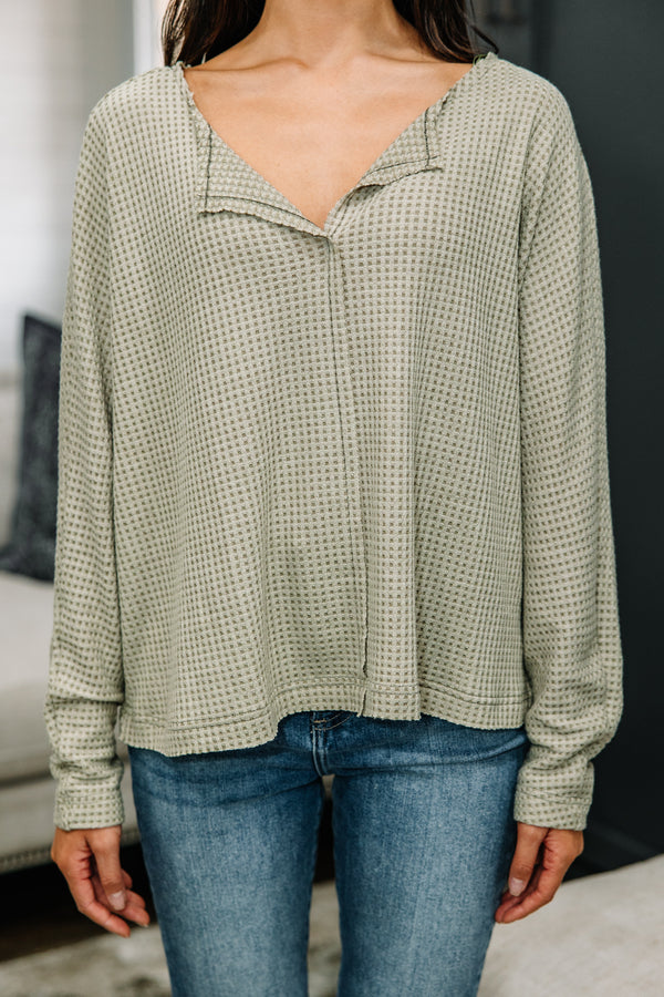 green waffle knit top 