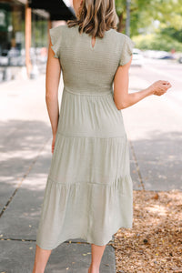 Learn To Love Olive Green Smocked Midi Dress