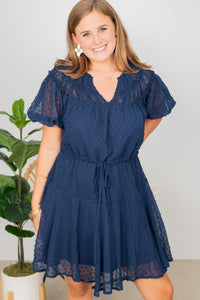 navy Swiss dot dress