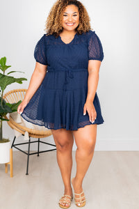 navy Swiss dot dress