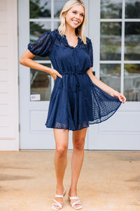 navy Swiss dot dress