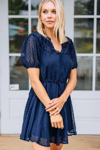 navy Swiss dot dress