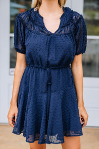 Feminine Navy Blue Swiss Dot Dress Trendy Boutique Dresses Shop the Mint