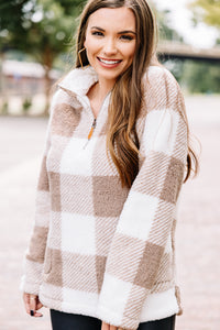 On The Move Taupe Brown Buffalo Plaid Pullover