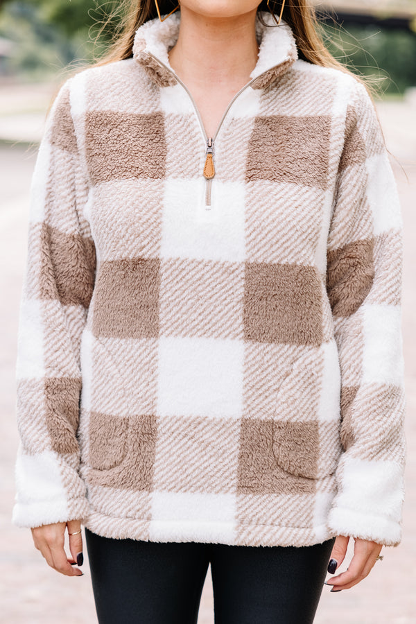 On The Move Taupe Brown Buffalo Plaid Pullover