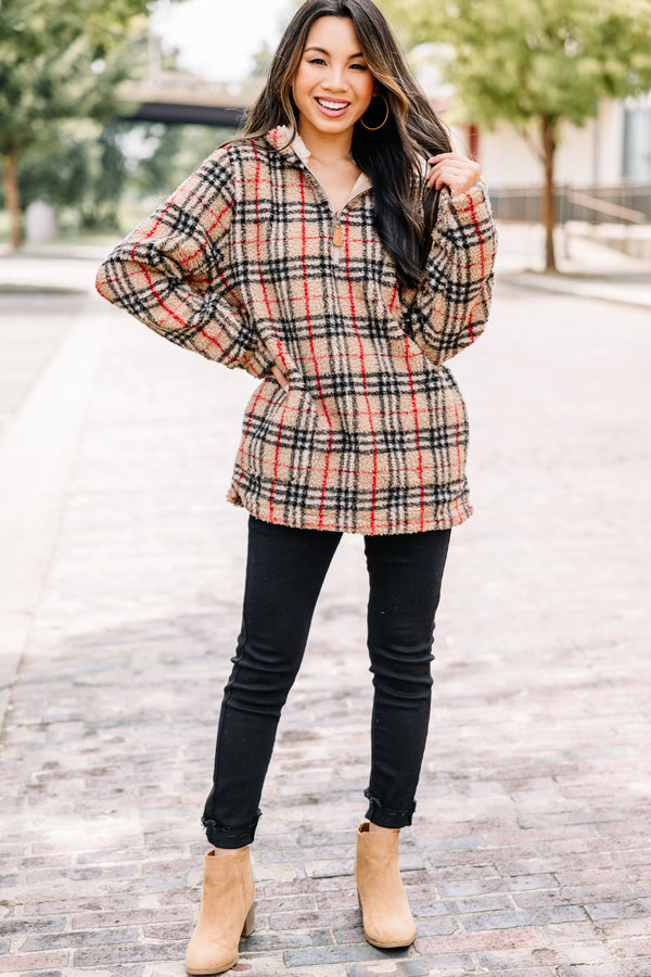 brown plaid pullover