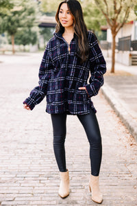 navy plaid pullover