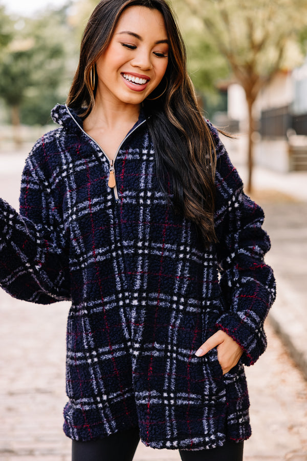 navy plaid pullover