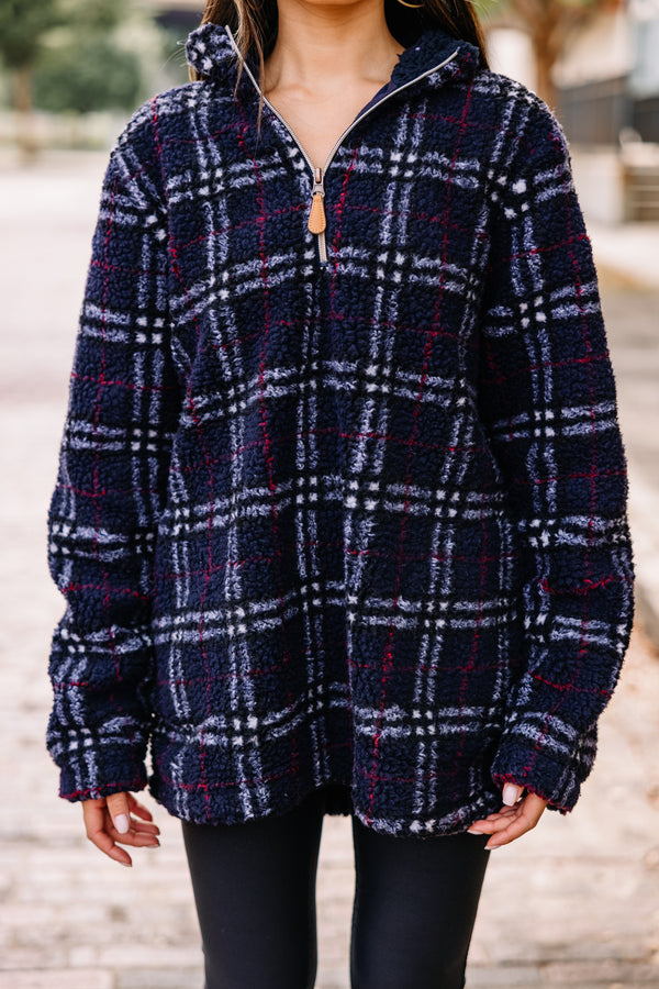 navy plaid pullover