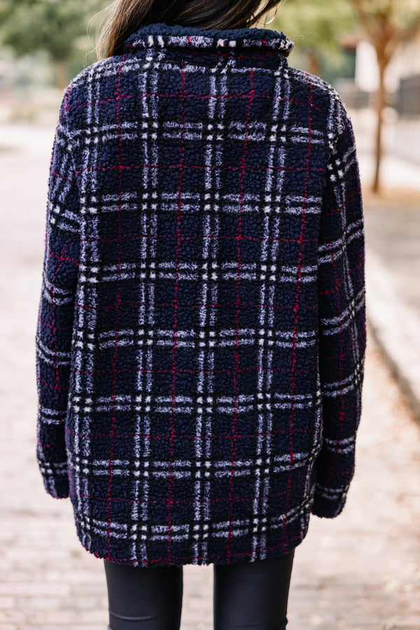 navy plaid pullover