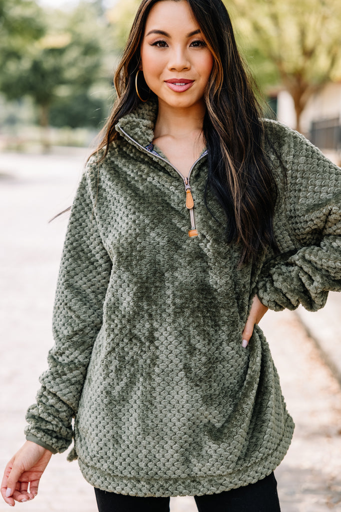 It's A Brand New Day Olive Green Fuzzy Pullover – Shop the Mint