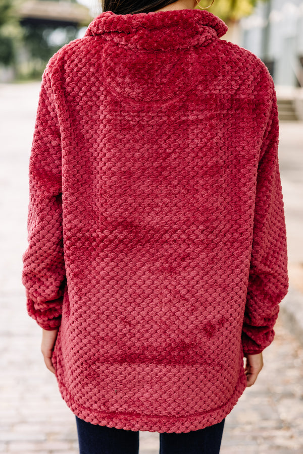 fuzzy red pullover