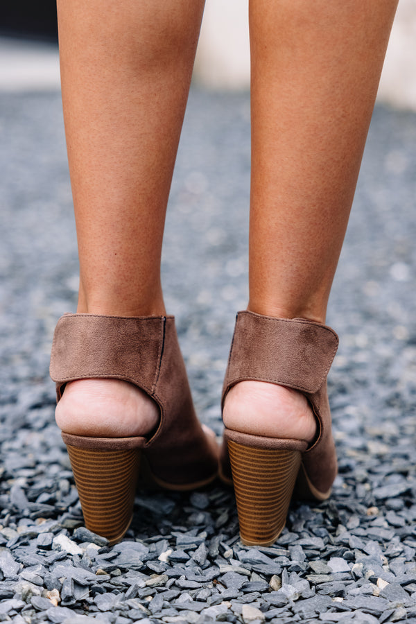 peep toe brown booties