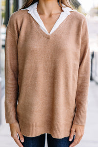 Top Of The Class Camel Brown Sweater
