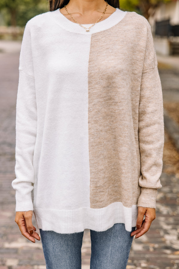 Find Your Center Ivory White Colorblock Sweater