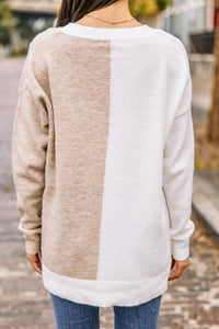 Find Your Center Ivory White Colorblock Sweater