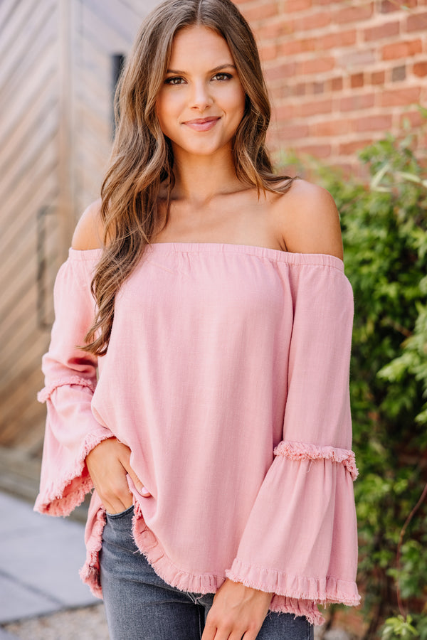pink off shoulder blouse