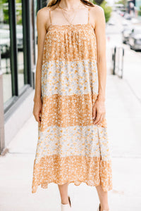 Stay With Me Taupe Brown Ditsy Floral Midi Dress