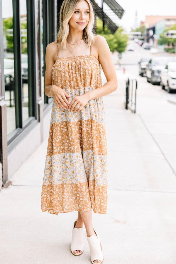 Chic Taupe Brown Ditsy Floral Midi Dress - Fall Midi Dresses Shop the Mint Chic Taupe Brown Ditsy Floral Midi Dress - Fall Midi Dresses Shop the Mint