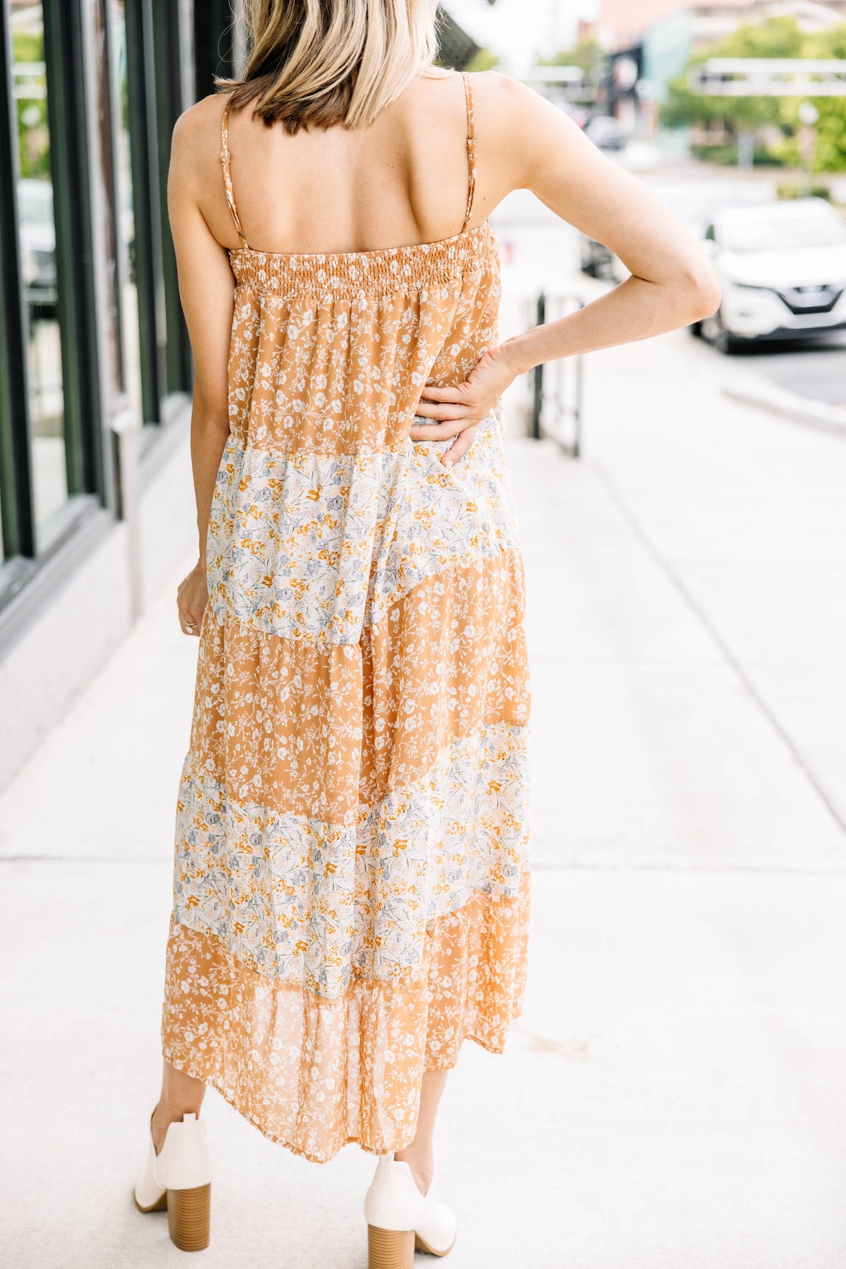 Chic Taupe Brown Ditsy Floral Midi Dress - Fall Midi Dresses  Shop the Mint