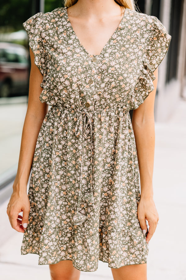 Feel The Vibes Light Olive Green Ditsy Floral Mini Dress