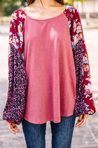 More To Love Dusty Rose Pink Mixed Print Top