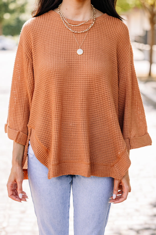 brown waffle knit sweater
