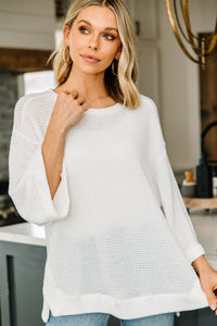 See You Soon White Waffle Knit Sweater