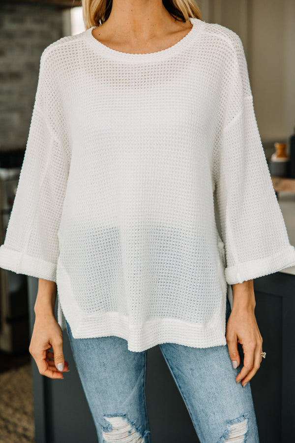 See You Soon White Waffle Knit Sweater