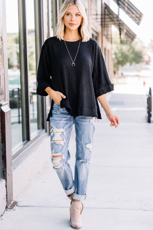 Look This Way Black Ribbed Sweater