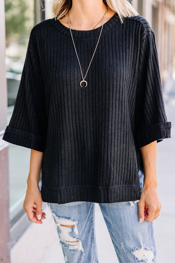 Look This Way Black Ribbed Sweater