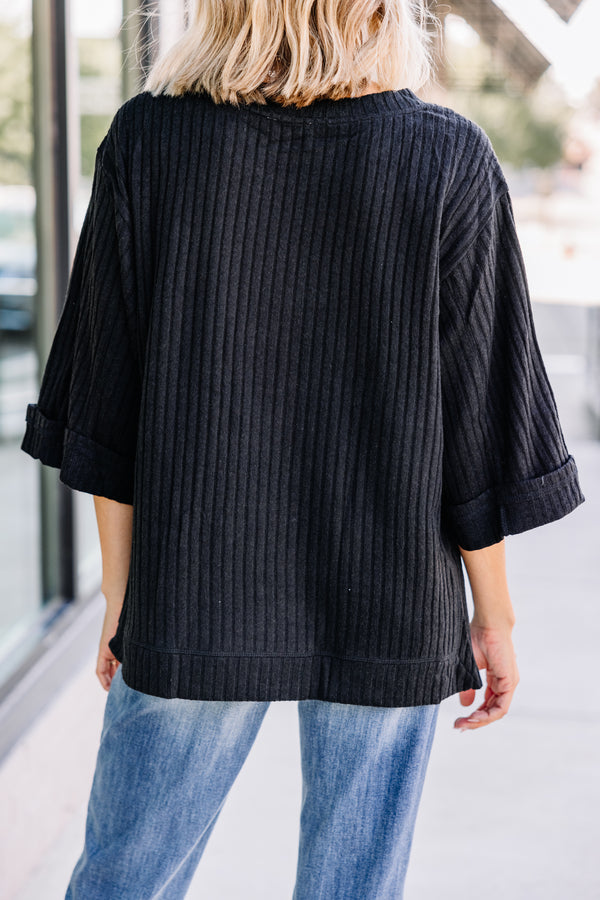 Look This Way Black Ribbed Sweater