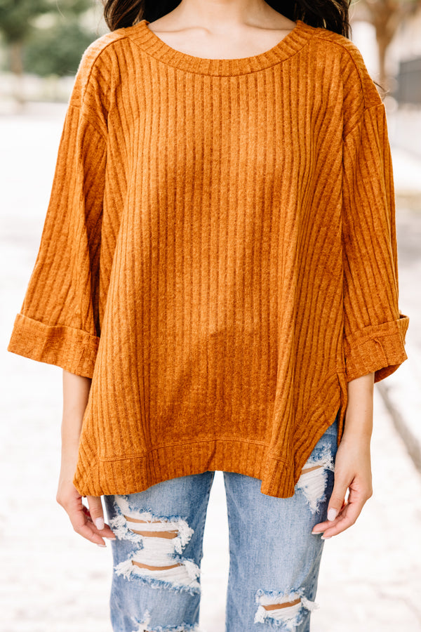 Look This Way Camel Brown Ribbed Sweater