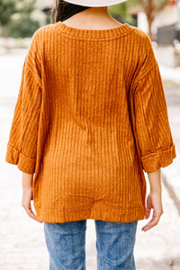 Look This Way Camel Brown Ribbed Sweater