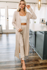 Very Connected Oatmeal Diamond Knit Cardigan