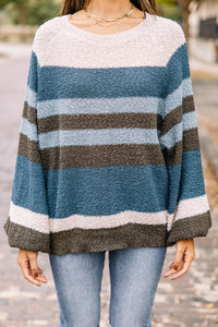 Feeling Fine Teal Blue Striped Sweater