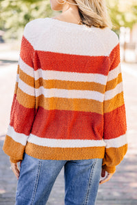 Feeling Fine Brick Orange Striped Sweater