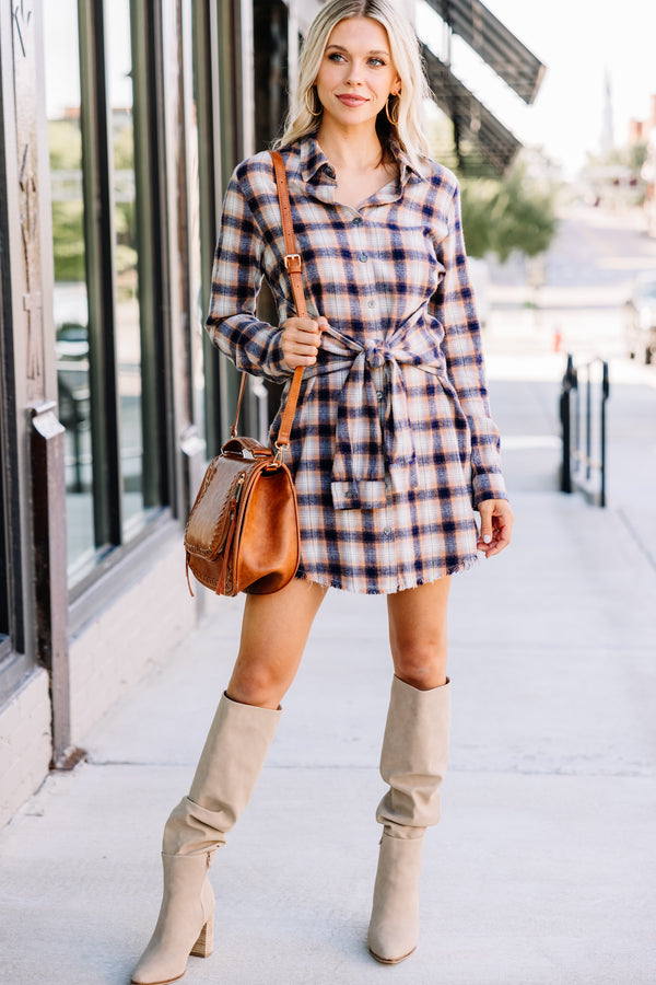 plaid tie waist dress