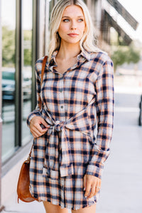 plaid tie waist dress